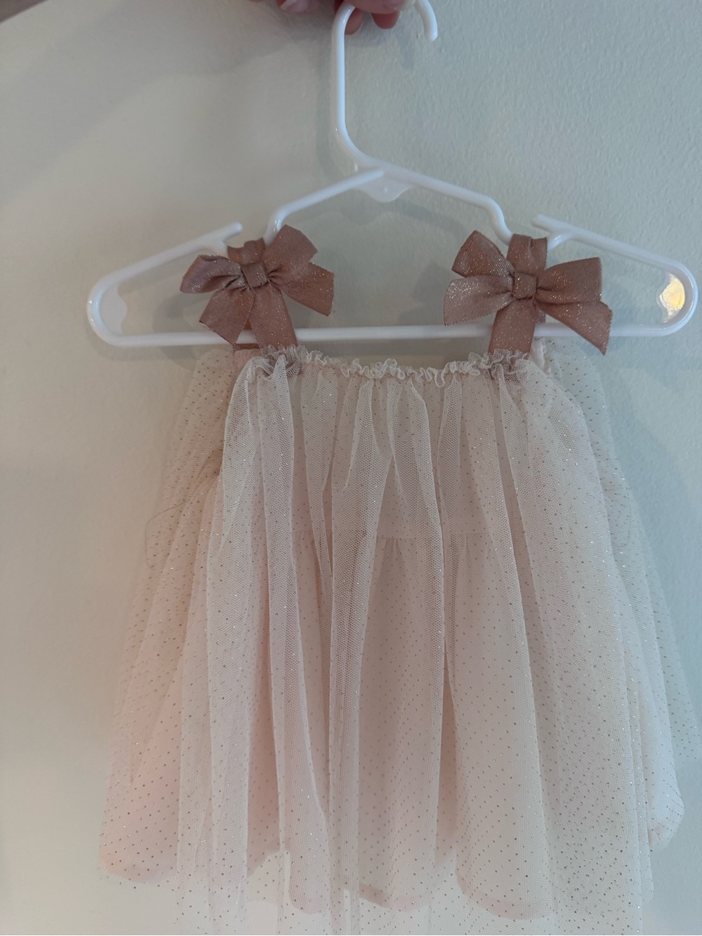 First Impressions Cream Tulle Dress with Sparkle Bow Straps